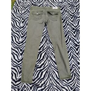 True Religion Jeans Leggings Womens 32 Olive Green Julie Slim Straight Flap Logo